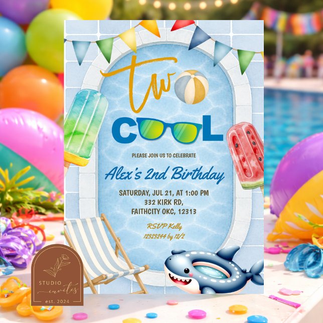 TWO COOL Popsicle Pool birthday party invitat Invitation (Creator Uploaded)