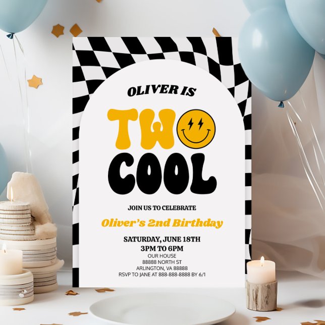 Two Cool Retro Arch First 2nd Birthday Party Invitation (Creator Uploaded)