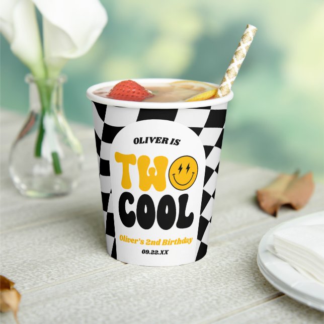 Two Cool Retro Arch Second 2nd Birthday Party Paper Cups (Insitu)