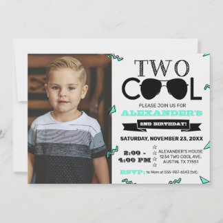 Two Cool Retro Second Birthday Photo Invitation