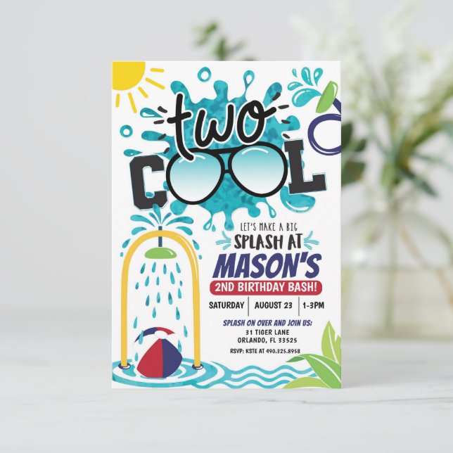 Two Cool Splash Party Birthday Invitation (Standing Front)