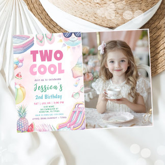Two Cool - Summer Girl 2nd Birthday Party Photo Invitation
