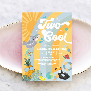 Two Cool Summer Rainbow Sun 2nd Birthday  Invitation