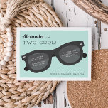 Two Cool | Summer Sunnies Birthday Party Invite<br><div class="desc">Adorable party invitations for your little one's summer birthday party feature a pair of black sunglasses on a mint green background with "[name] is two cool!" Personalise with your party details on the sunglass lenses and add your RSVP details to the bottom right corner. A sweet choice for pool parties,...</div>