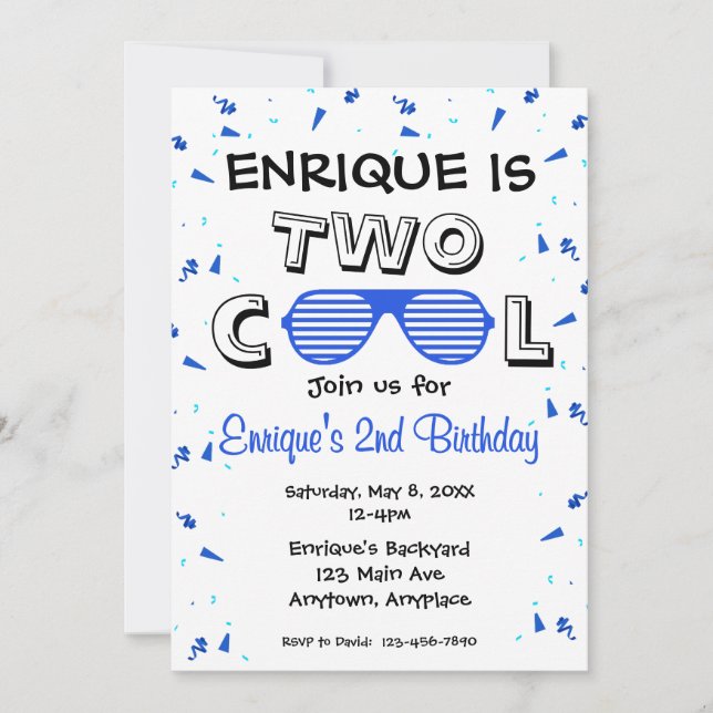 TWO Cool Sunglass 2nd Birthday Party Invitation (Front)