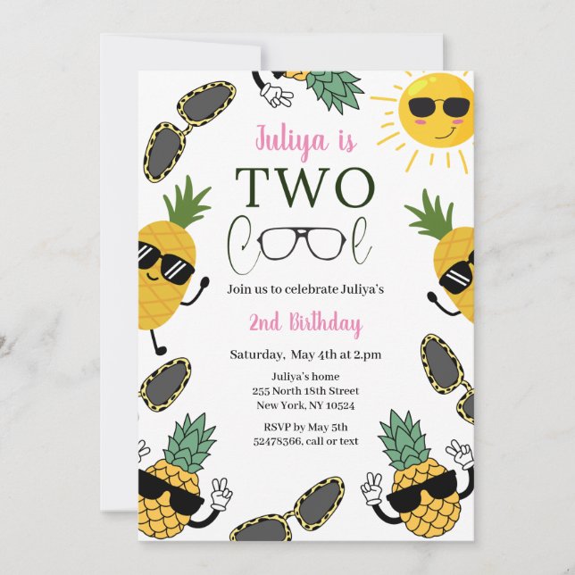 Two Cool Sunglass girl 2nd Birthday Invitation (Front)