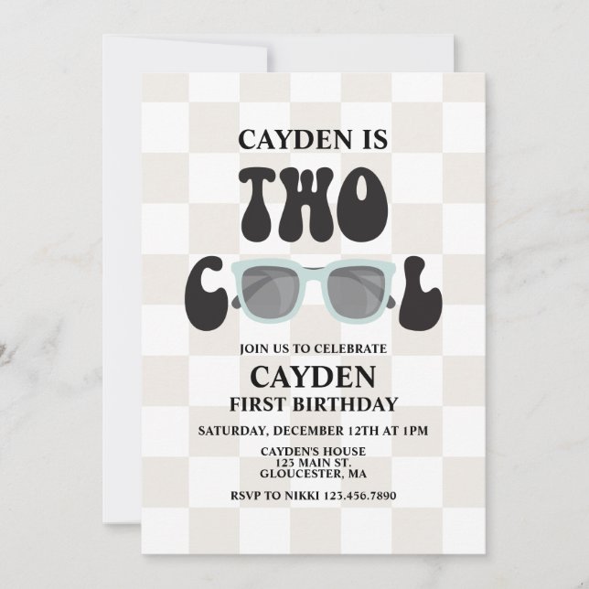 Two Cool Sunglasses and Chequered 2ND Birthday Invitation (Front)