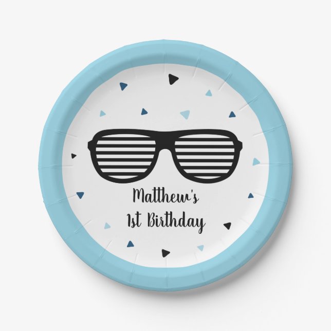 Two Cool Sunglasses Boy Birthday Paper Plate (Front)