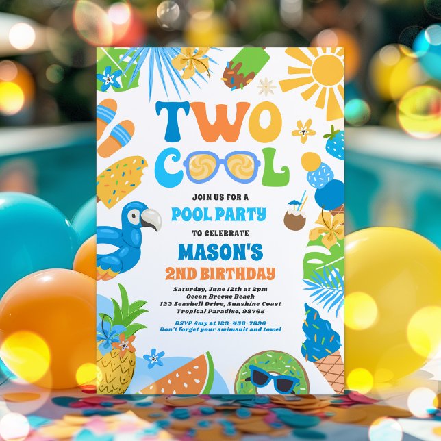 Two Cool Tropical Summer Beach 2nd Birthday Party Invitation (Creator Uploaded)