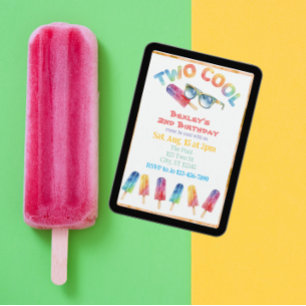 TWO Cool, Watercolor Popsicle 2nd Birthday Invitation
