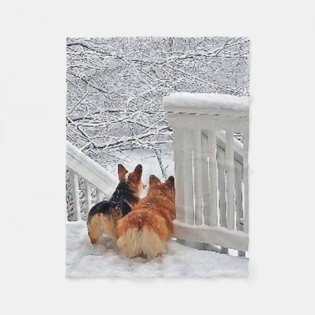 Two Corgis in the Snow Fleece Blanket (Front)