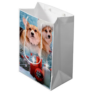 Two Corgis in the Snow with Candles Medium Gift Bag