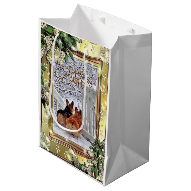 Two Corgis in the Snow with Frame Medium Gift Bag (Front Angled)