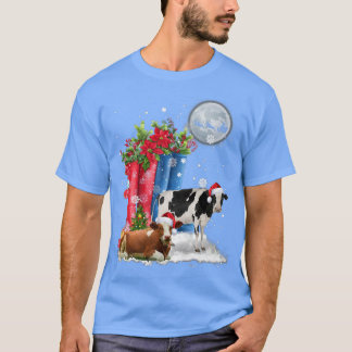 Two Cow Hat Santa Christmas Lights Funny Cow Chris T-Shirt