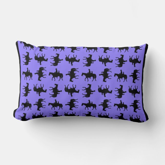 Two Cowboys on Horseback Silhouettes - Periwinkle Lumbar Cushion (Front)
