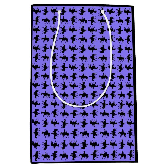 Two Cowboys on Horseback Silhouettes - Periwinkle  Medium Gift Bag (Front)