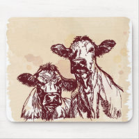Two cows hand draw sketch & watercolor vintage
