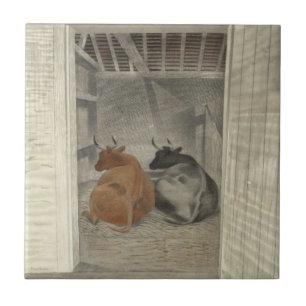 Two Cows in a Stable (by Eric Ravilious) Tile