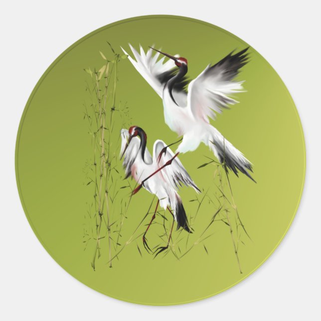 Two Cranes In Bamboo Stickers (Front)