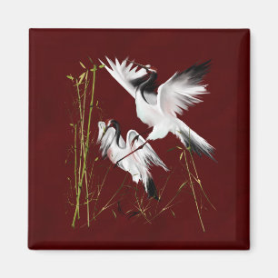 Two Cranes On Burgundy3 Magnet
