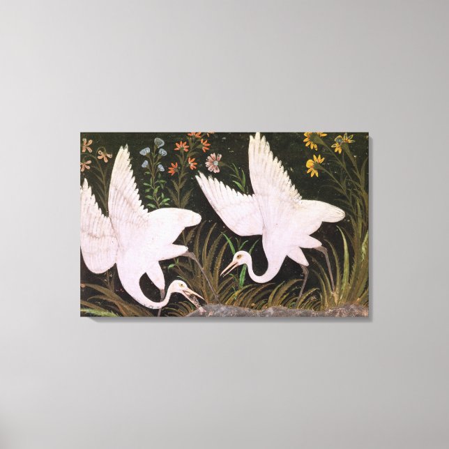 Two Cranes on the Edge of a Pond Canvas Print (Front)