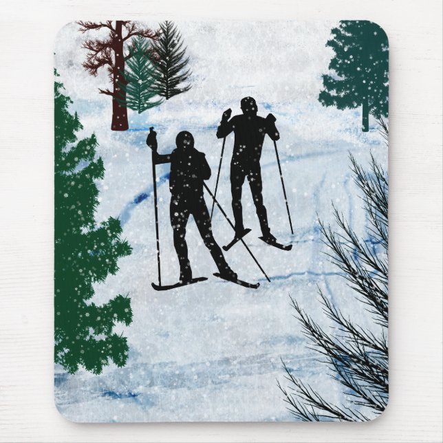 Two Cross Country Skiers Mouse Pad (Front)