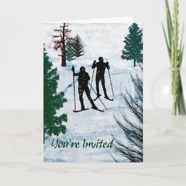 Two Cross Country Skiers Snow Storm You're Invited Invitation (Front)