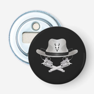 Two crossed guns and hat bottle opener
