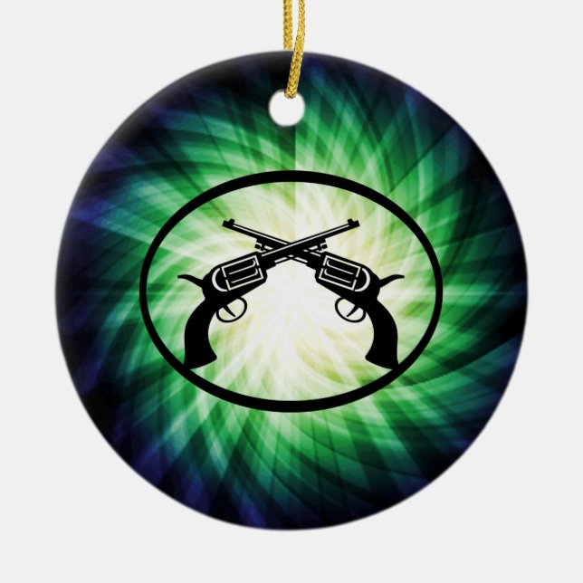 Two Crossed Pistols; Glowing Ceramic Tree Decoration (Front)