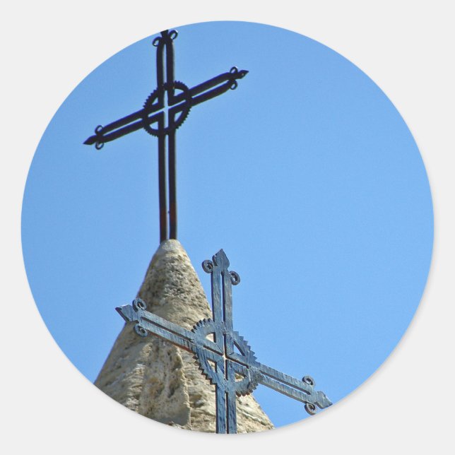 Two crosses classic round sticker (Front)