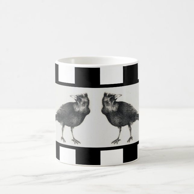 Two crows and black stripes coffee mug (Center)