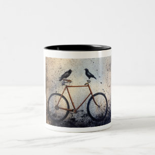Two Crows on Bike Two-Tone Coffee Mug