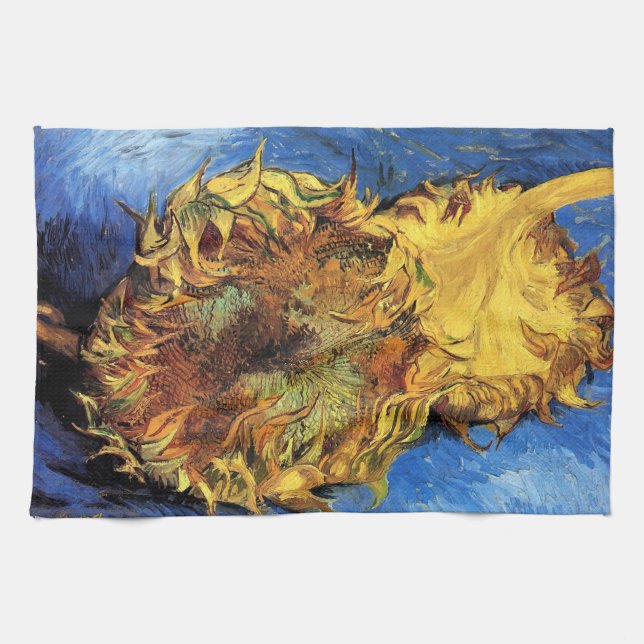 Two Cut Sunflowers Van Gogh Fine Art Tea Towel (Horizontal)