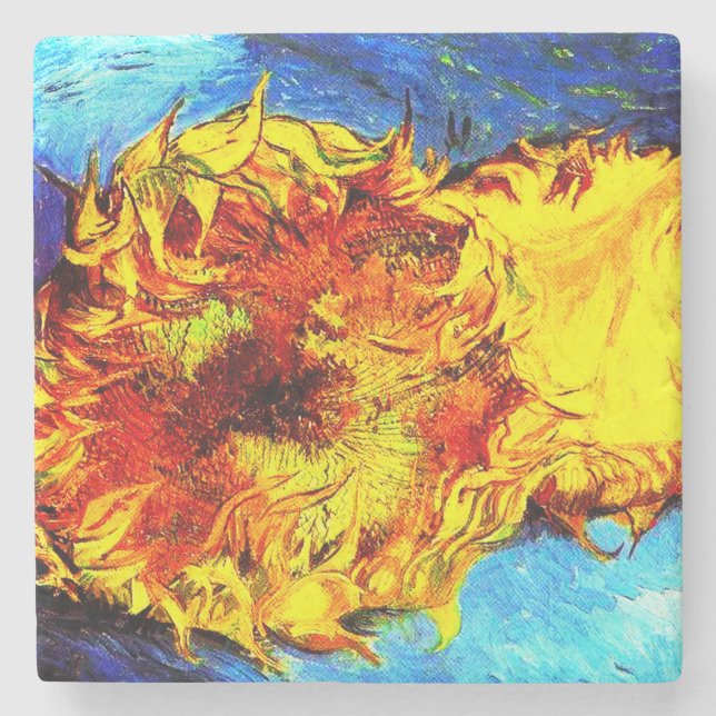 Two Cut Sunflowers Van Gogh Stone Coaster (Front)