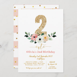 Two cute   2 cute   Girls second birthday Invite