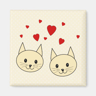 Two Cute Amber Colour Cats with Red Hearts. Magnet