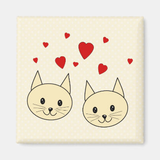 Two Cute Amber Colour Cats with Red Hearts. Magnet