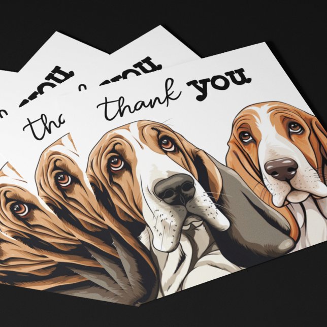 Two Cute Basset Hound Faces Thank You Card (Customize these cute basset hound thank you cards on the front and on the back. Sweet hound faces! )