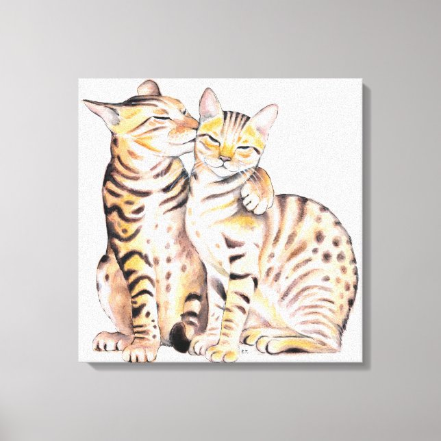 Two Cute Bengal Cats Watercolor art Canvas Print (Front)