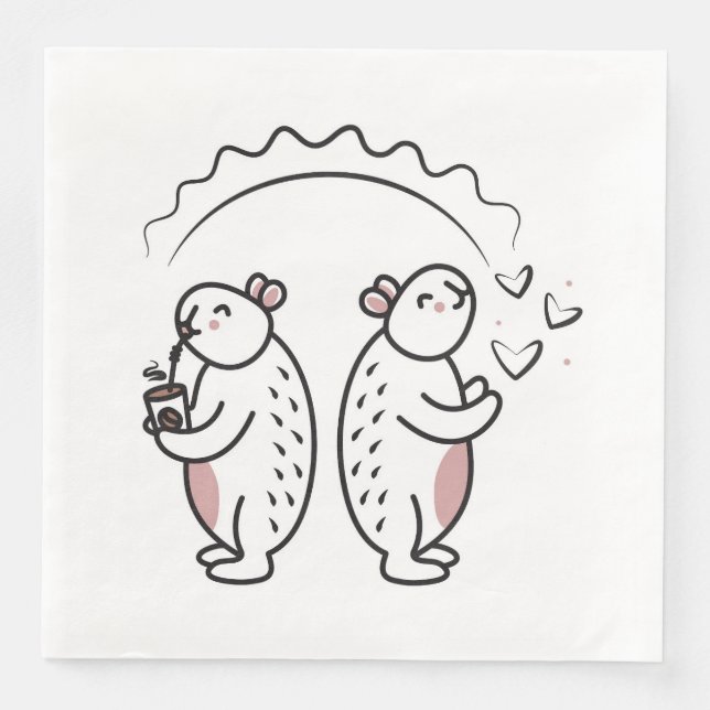 Two cute black line capybaras napkin (Front)