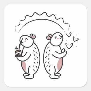 Two cute black line capybaras square sticker