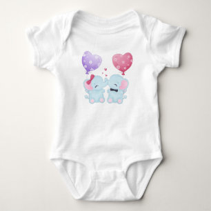 TWO CUTE BLUE BABY ELEPHANTS WITH BALLOONS BODYSUIT