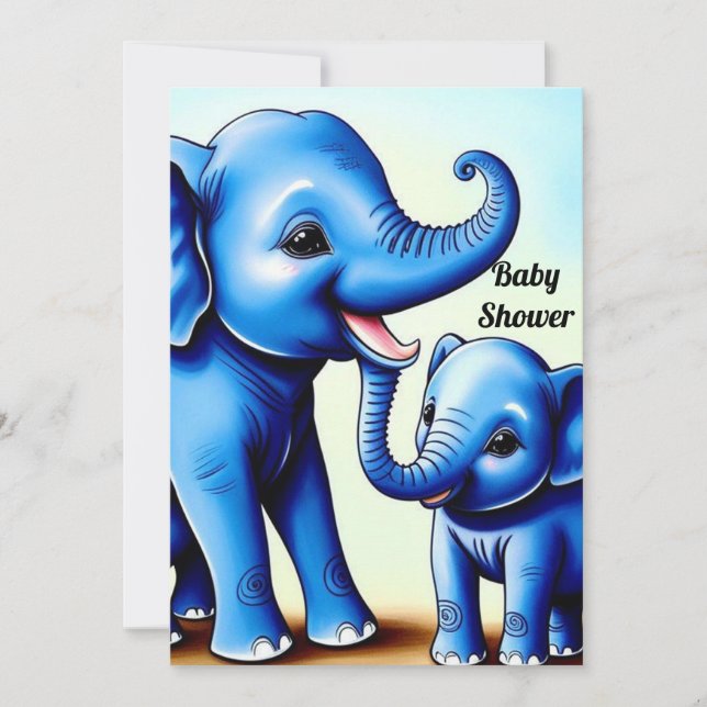 Two Cute Blue Elephants Invitation (Front)