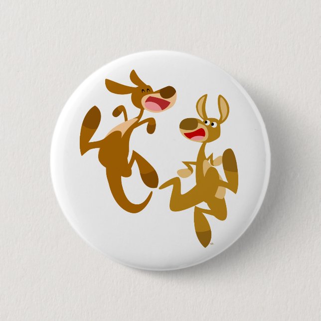 Two Cute Bouncy Cartoon Kangaroos 6 Cm Round Badge (Front)