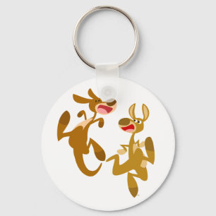 Two Cute Bouncy Cartoon Kangaroos Key Ring