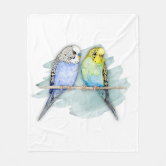 Two cute budgies watercolor fleece blanket