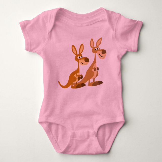 Two Cute Cartoon Kangaroos Baby Bodysuit (Front)