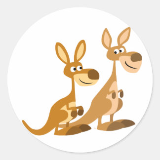 Two Cute Cartoon Kangaroos Round Sticker