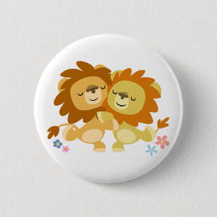 Two Cute Cartoon Lions Tango Button Badge