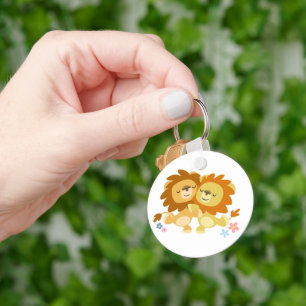 Two Cute Cartoon Lions Tango Keyring